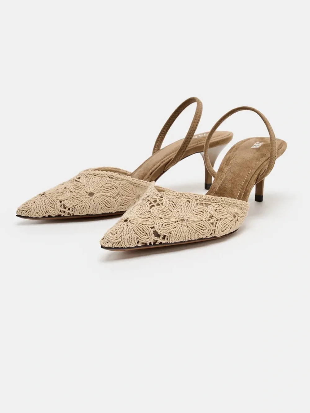Zara Cream Embroidered Pointed Slingback Heels - Picture 3 of 5